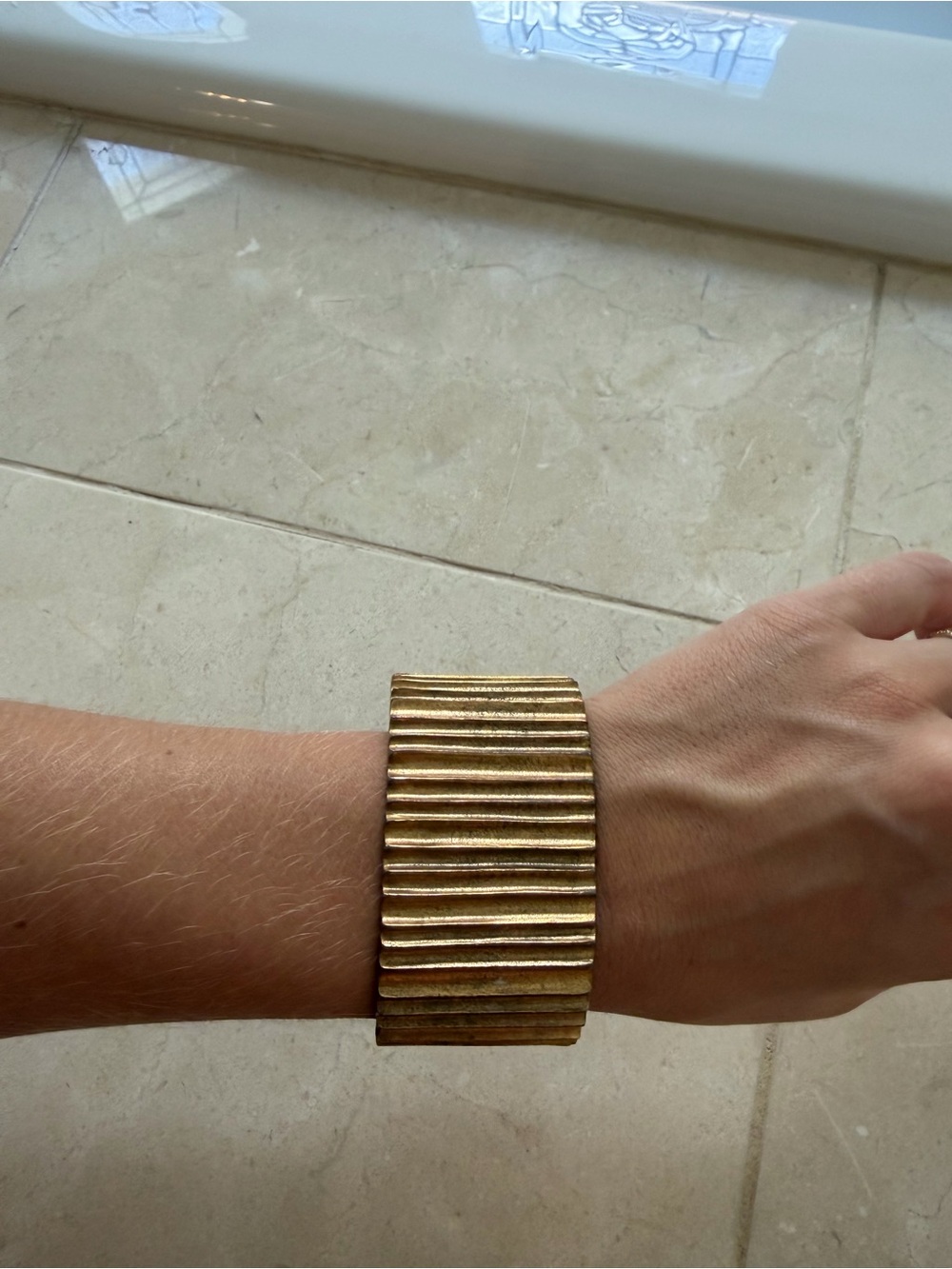 Gold Ribbed Wide Cuff Bracelet for Women